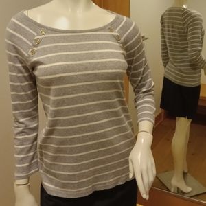 Talbots button detail striped Pima tee, M